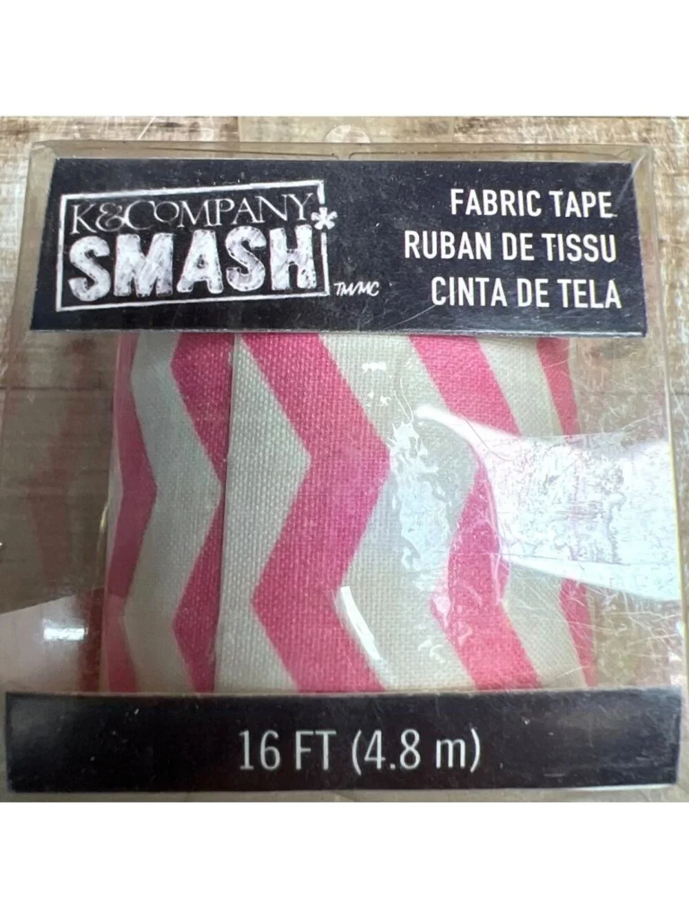 2 Pkg K&Company SMASH Pink & White Zig Zag Fabric Tape 16 Ft Roll Decorative